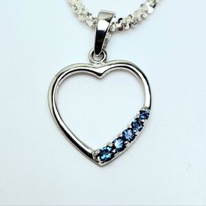 Sterling Silver Heart Pendant with Blue Accents